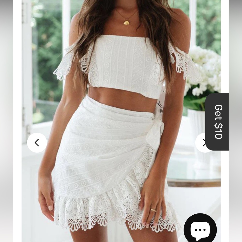 Lace Tube top Tie Skirt Suit - WHITE